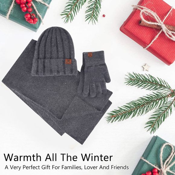 Womens Winter Warm Knit Beanie Hats Glovess Touchscreen Long Scarf Set Skull🖐